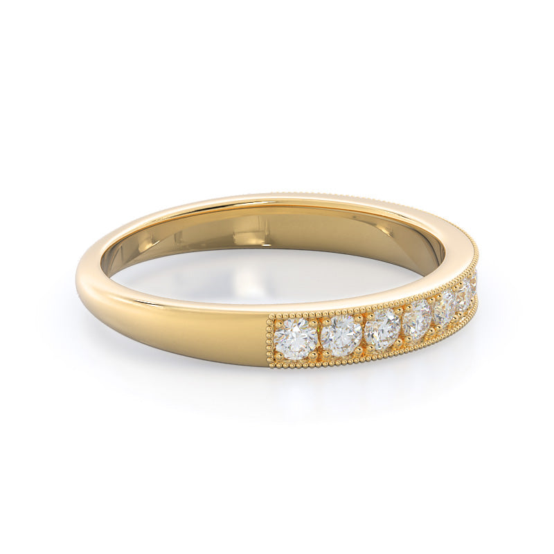 Milgrain Flower Halo Diamond Wedding Band with 18KT Yellow Gold Cut Diamond in 14KT Yellow Gold view 4
