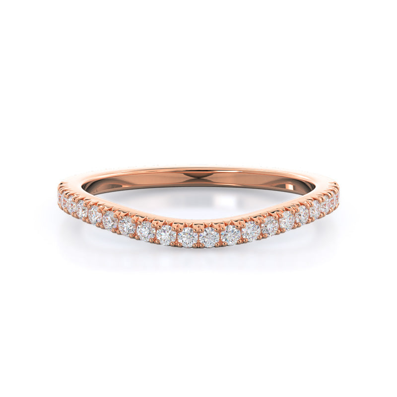 Split Shank French Halo Diamond Wedding Band with 18KT Rose Gold Cut Diamond in 14KT Rose Gold view 1
