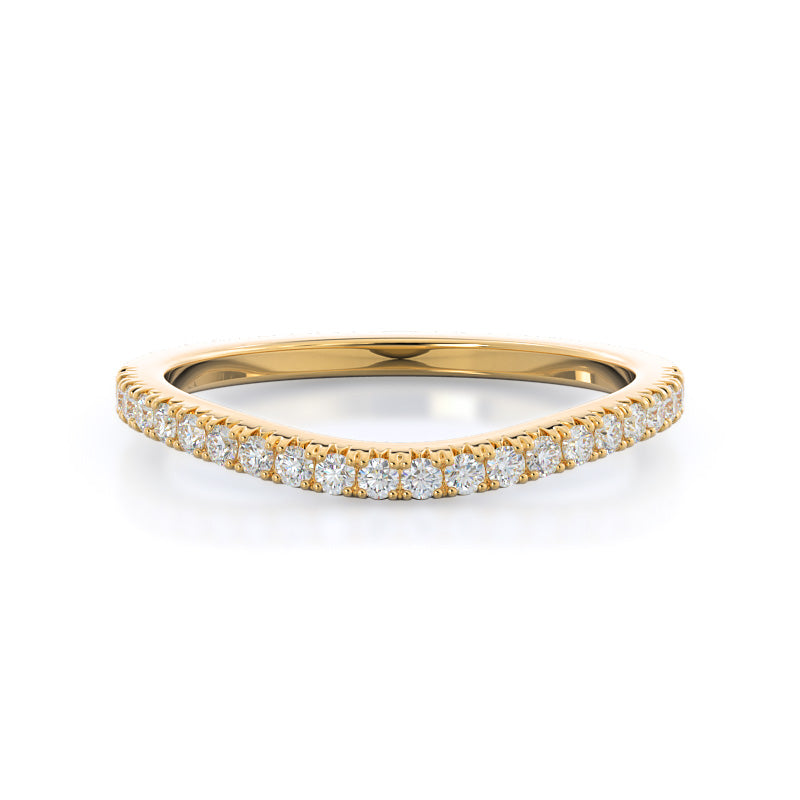 Split Shank French Halo Diamond Wedding Band with 18KT Yellow Gold Cut Diamond in 14KT Yellow Gold view 1
