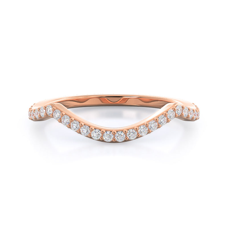 Swaying Split Shank Halo Diamond Wedding Band with 18KT Rose Gold Cut Diamond in 14KT Rose Gold view 1
