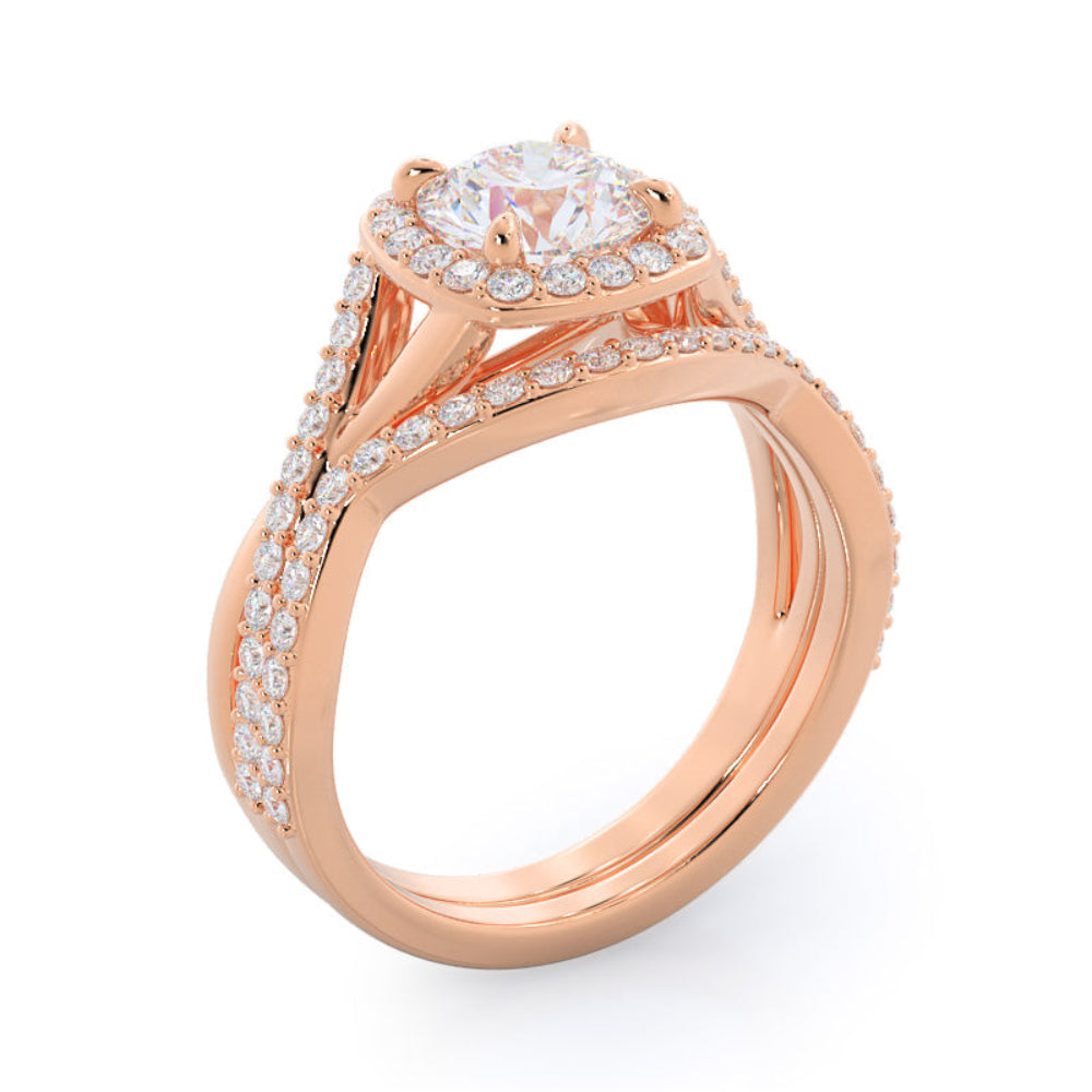 Swaying Split Shank Halo Diamond Engagement Ring with Oval Cut Diamond in 14KT Rose Gold view 7
