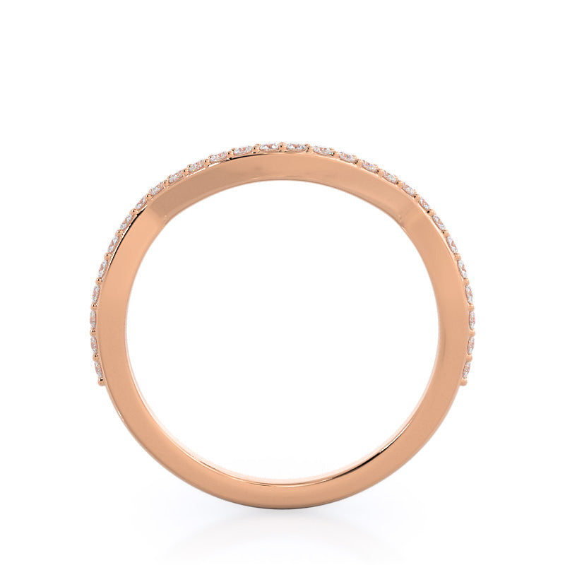 Swaying Split Shank Halo Diamond Wedding Band with 18KT Rose Gold Cut Diamond in 14KT Rose Gold view 2

