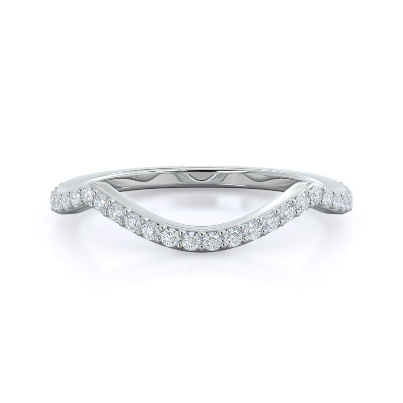 Swaying Split Shank Halo Diamond Wedding Band with Platinum Cut Diamond in 14KT Platinum view 1
