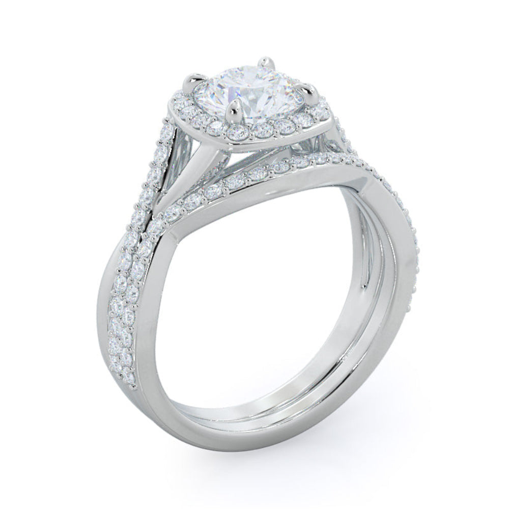 Swaying Split Shank Halo Diamond Engagement Ring with Oval Cut Diamond in 14KT Rose Gold view 5
