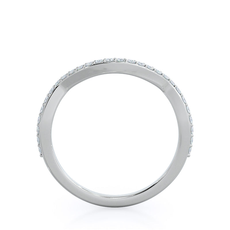 Swaying Split Shank Halo Diamond Wedding Band with Platinum Cut Diamond in 14KT Platinum view 2
