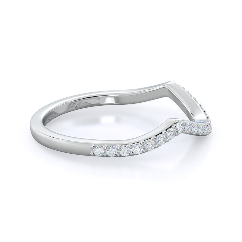Swaying Split Shank Halo Diamond Wedding Band with Platinum Cut Diamond in 14KT Platinum view 4
