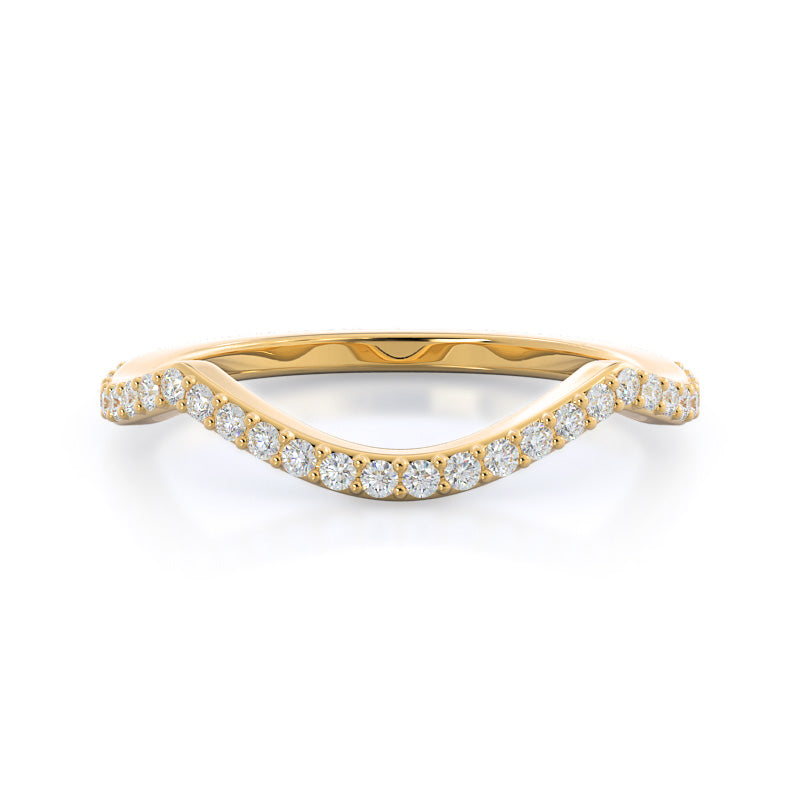 Swaying Split Shank Halo Diamond Wedding Band with 18KT Yellow Gold Cut Diamond in 14KT Yellow Gold view 1
