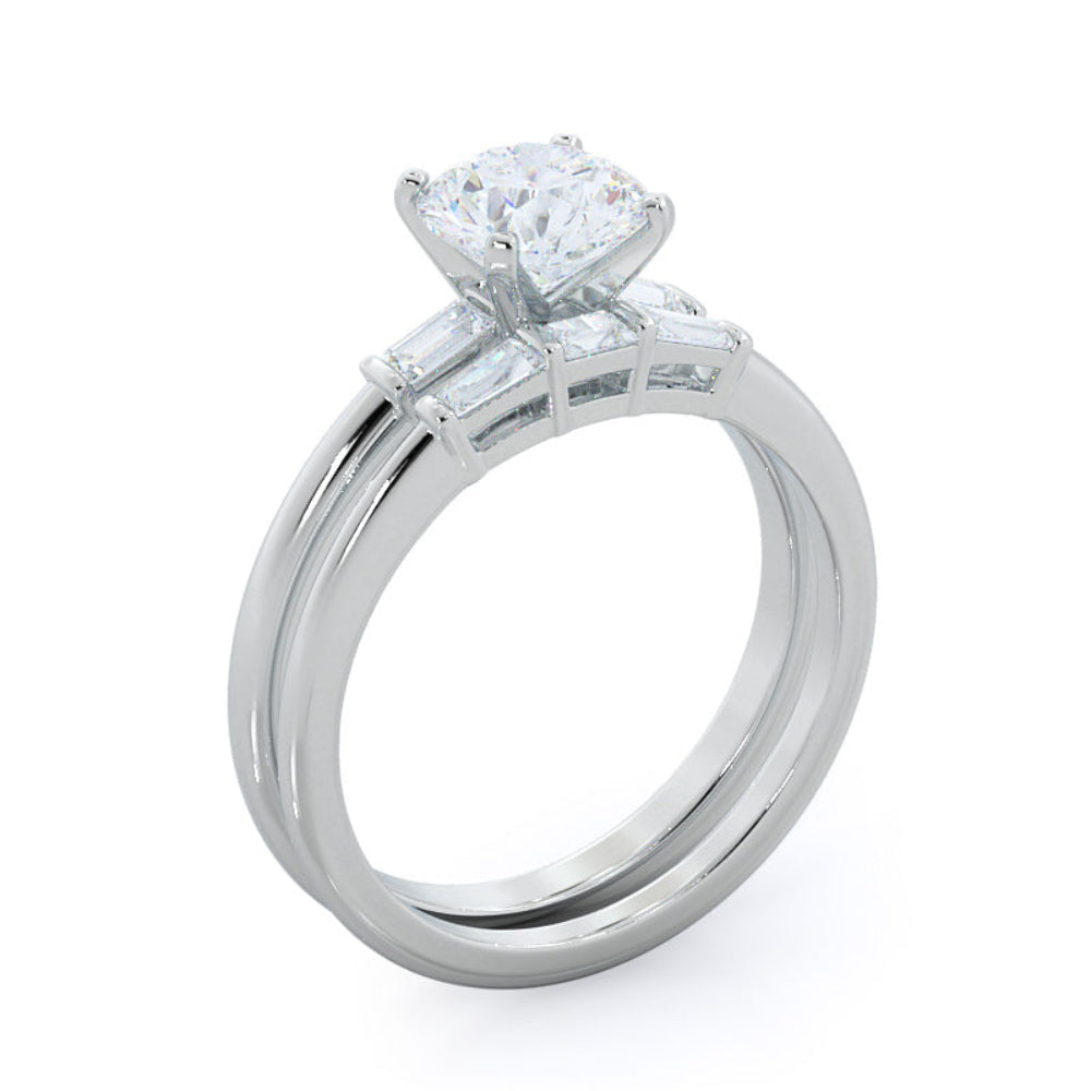 Three Stone Baguette Engagement Ring with Oval Cut Diamond in 14KT Rose Gold view 5
