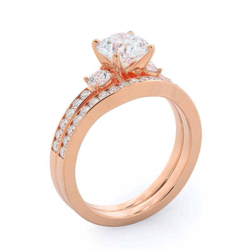 Duet Diamond Wedding Band with 18KT Rose Gold Cut Diamond in 14KT Rose Gold view 3
