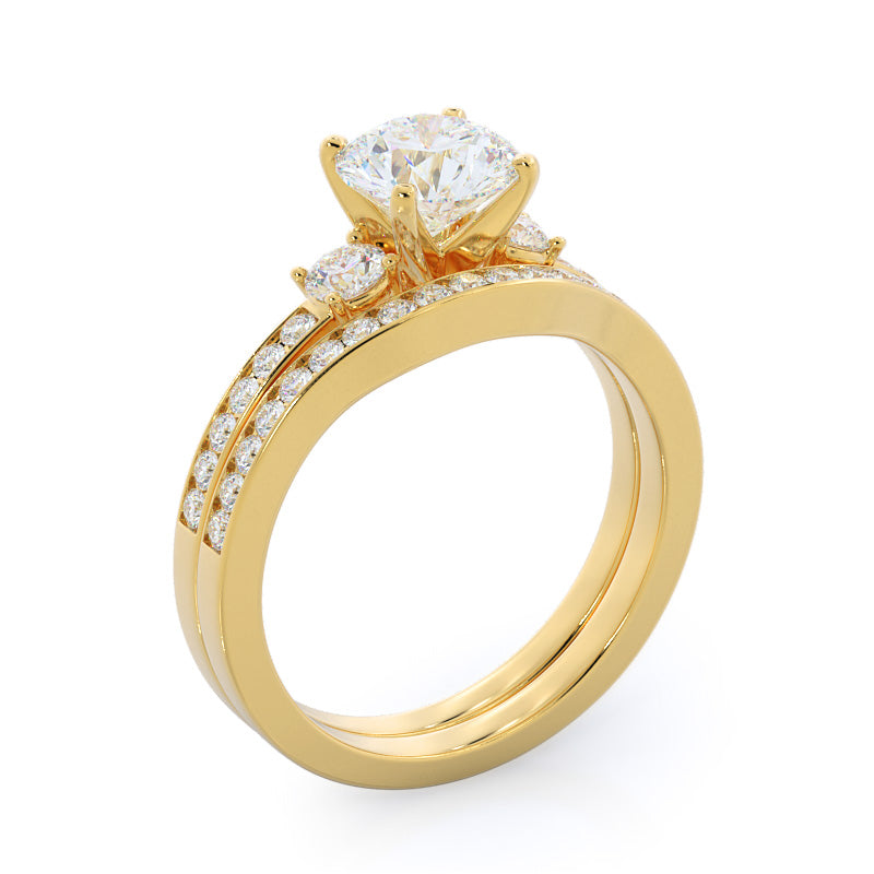 Duet Diamond Wedding Band with 18KT Yellow Gold Cut Diamond in 14KT Yellow Gold view 3
