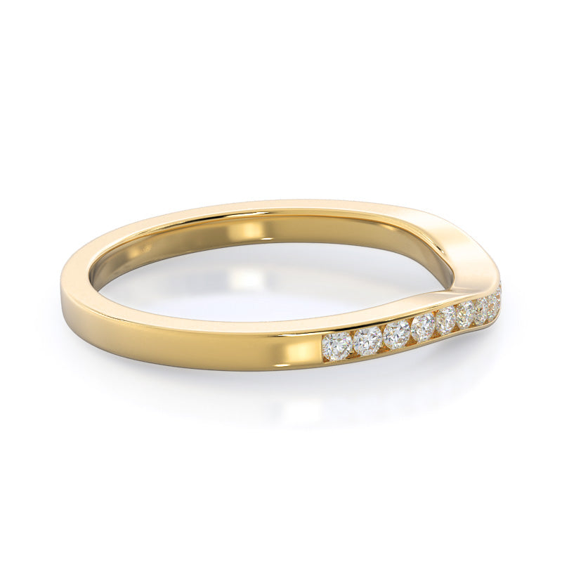 Duet Diamond Wedding Band with 18KT Yellow Gold Cut Diamond in 14KT Yellow Gold view 4
