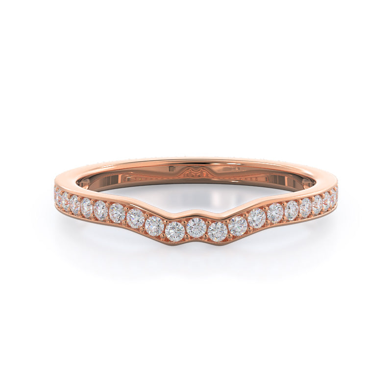 Triangular Three Stone Diamond Wedding Band with 18KT Rose Gold Cut Diamond in 14KT Rose Gold view 1
