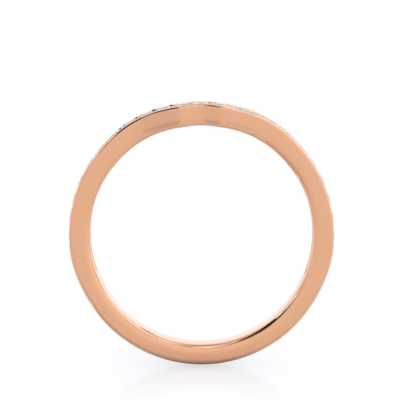 Triangular Three Stone Diamond Wedding Band with 18KT Rose Gold Cut Diamond in 14KT Rose Gold view 2
