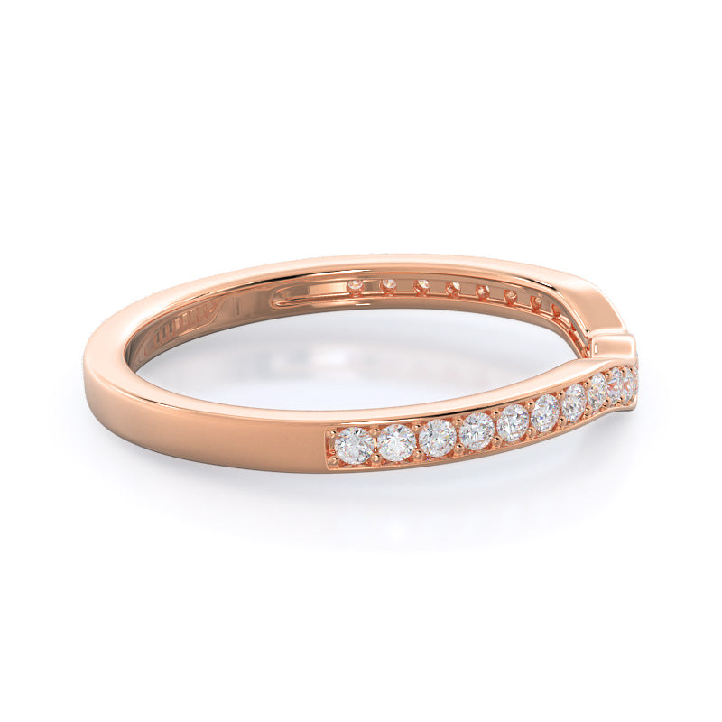 Triangular Three Stone Diamond Wedding Band with 18KT Rose Gold Cut Diamond in 14KT Rose Gold view 4
