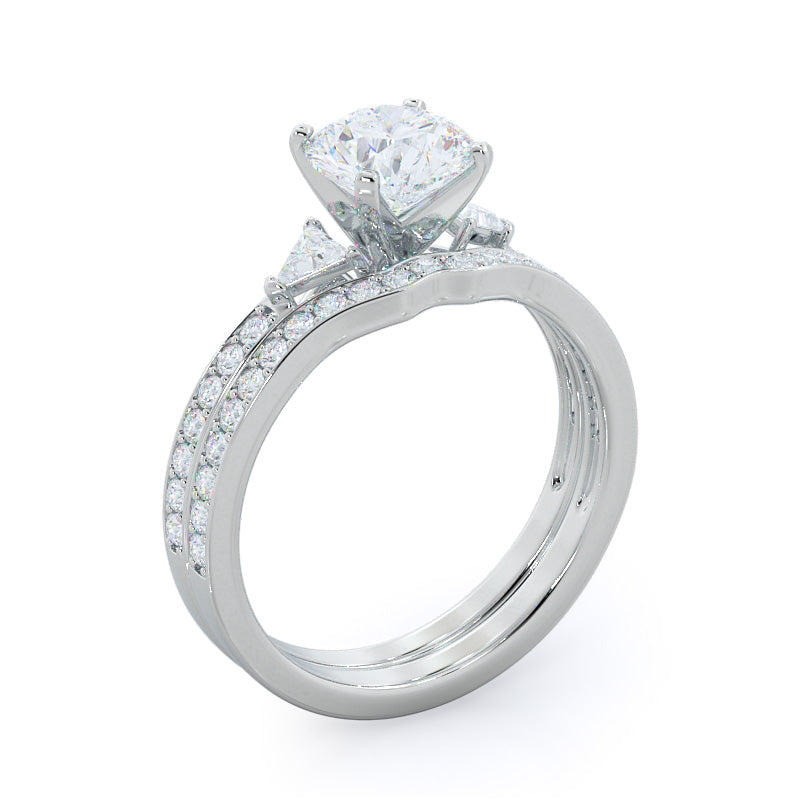 Triangular Three Stone Diamond Wedding Band with Platinum Cut Diamond in 14KT Platinum view 3
