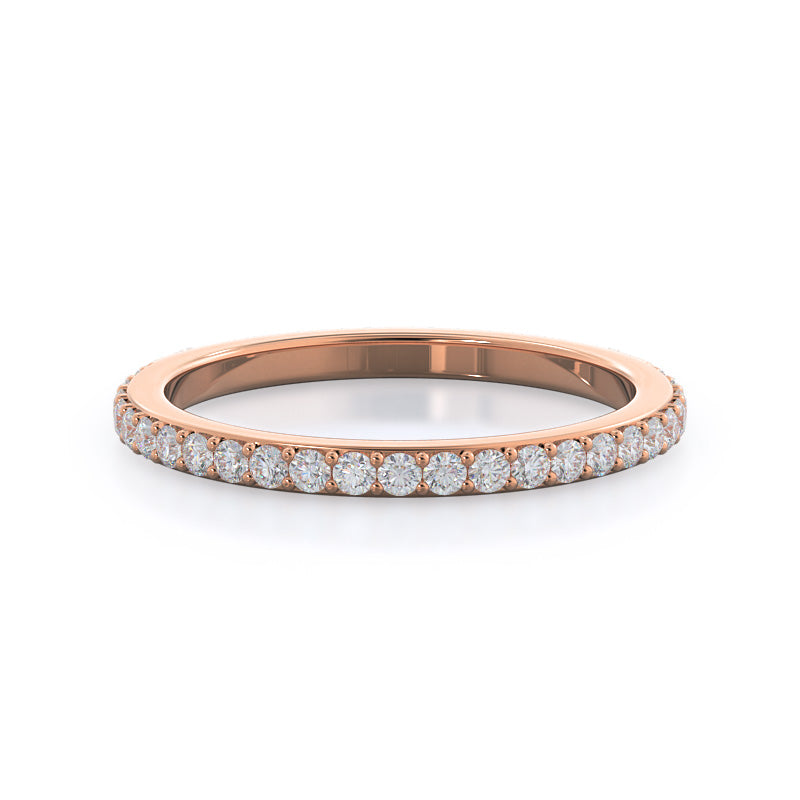 Three Stone Tapered Baguette Diamond Wedding Band with 18KT Rose Gold Cut Diamond in 14KT Rose Gold view 1
