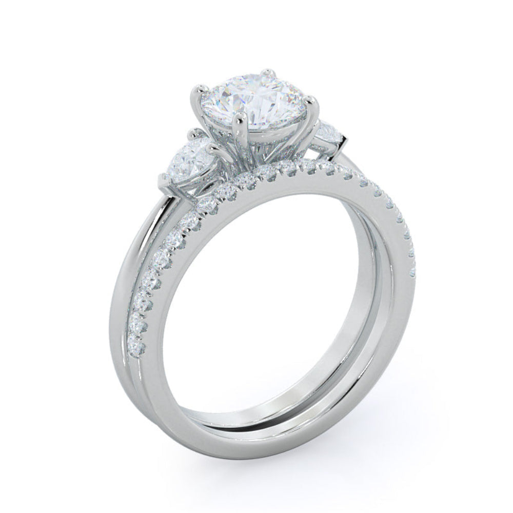 Three Stone Pear Engagement Ring with Oval Cut Diamond in 14KT Rose Gold view 5
