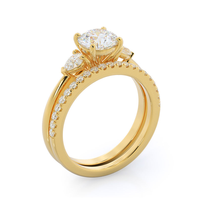 Three Stone Pear Diamond Wedding Band with 18KT Yellow Gold Cut Diamond in 14KT Yellow Gold view 3
