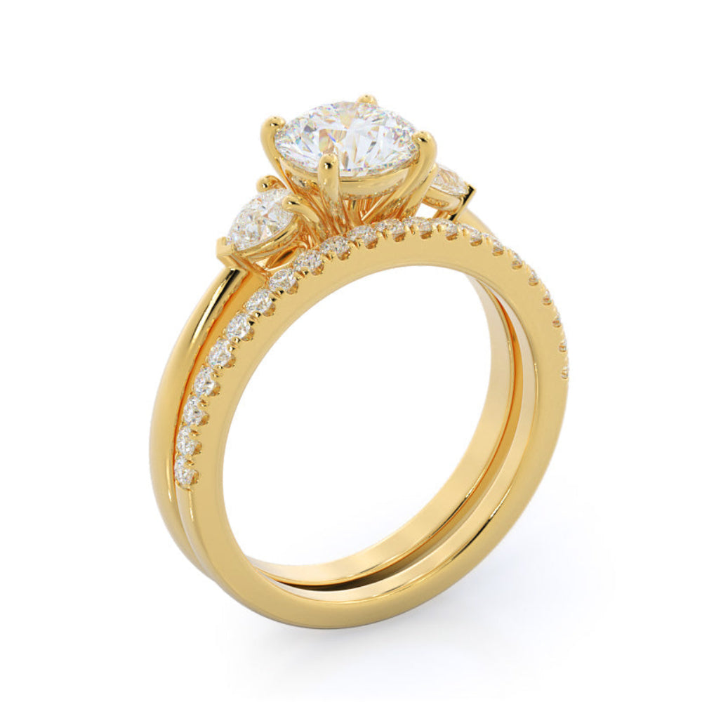 Three Stone Pear Engagement Ring with Oval Cut Diamond in 14KT Rose Gold view 6
