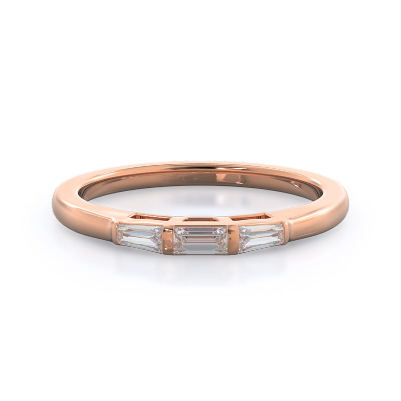 Traditional Three Baguette Diamond Wedding Band with 18KT Rose Gold Cut Diamond in 14KT Rose Gold view 1
