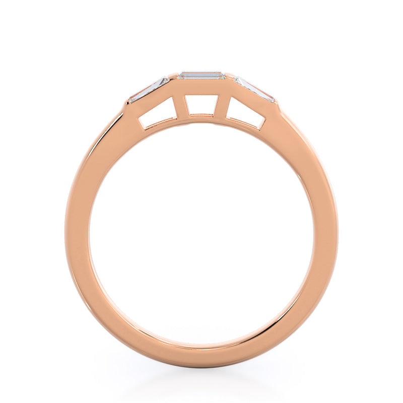 Traditional Three Baguette Diamond Wedding Band with 18KT Rose Gold Cut Diamond in 14KT Rose Gold view 2
