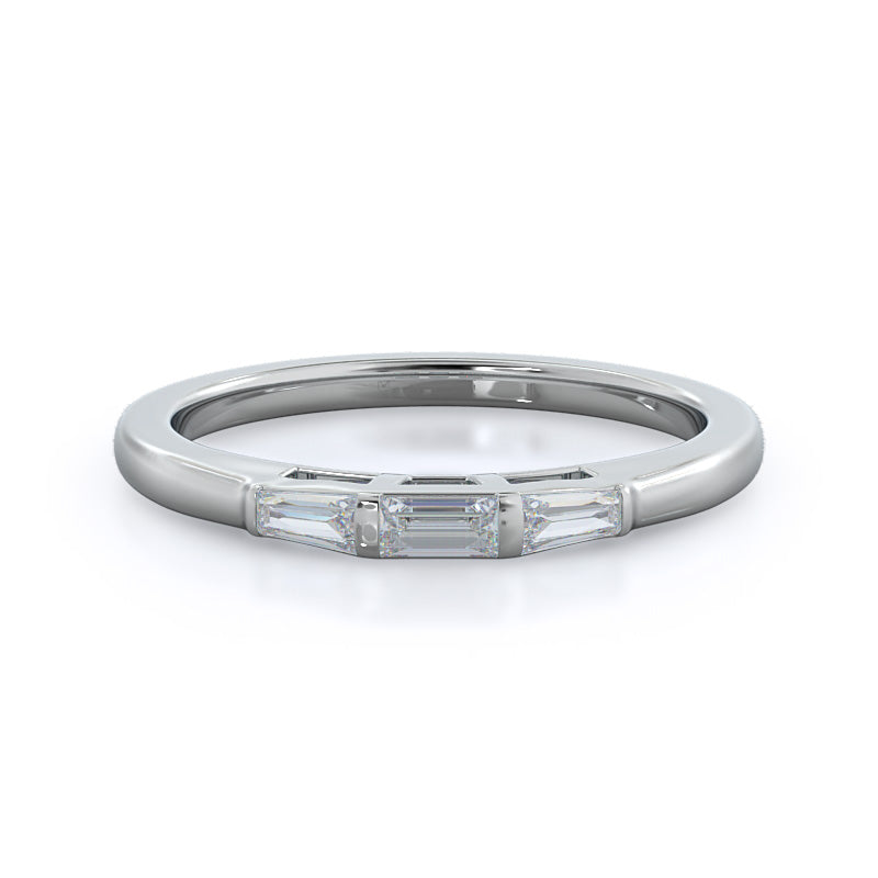 Traditional Three Baguette Diamond Wedding Band with Platinum Cut Diamond in 14KT Platinum view 1
