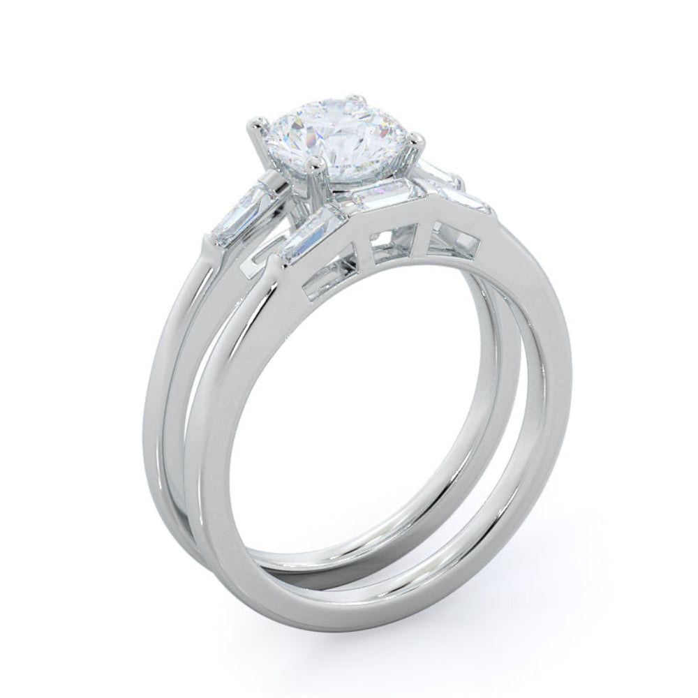 Traditional Three Baguette Engagement Ring with Oval Cut Diamond in 14KT Rose Gold view 4

