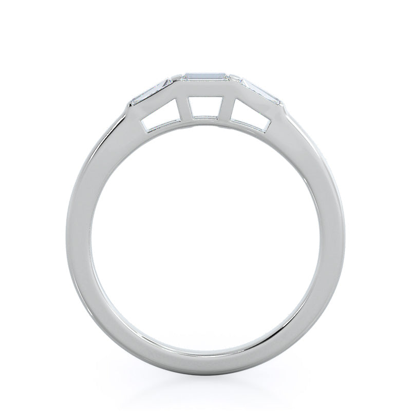 Traditional Three Baguette Diamond Wedding Band with Platinum Cut Diamond in 14KT Platinum view 2
