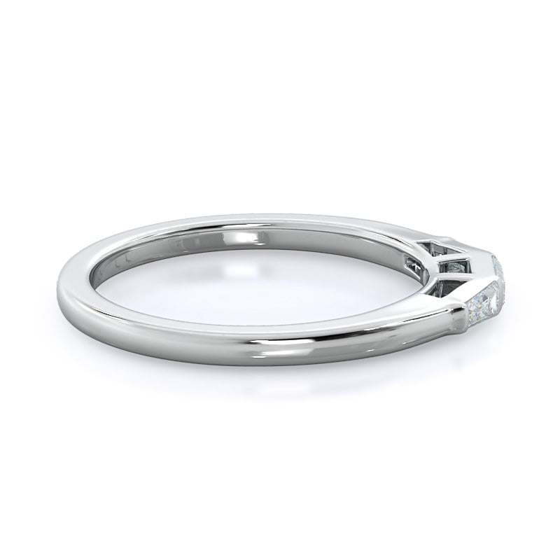 Traditional Three Baguette Diamond Wedding Band with Platinum Cut Diamond in 14KT Platinum view 4
