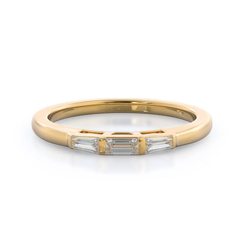 Traditional Three Baguette Diamond Wedding Band with 18KT Yellow Gold Cut Diamond in 14KT Yellow Gold view 1
