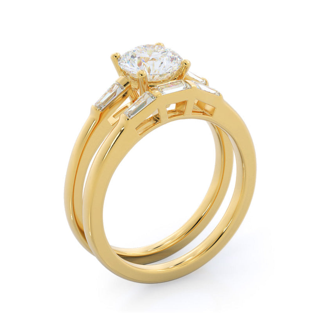 Traditional Three Baguette Engagement Ring with Oval Cut Diamond in 14KT Rose Gold view 5
