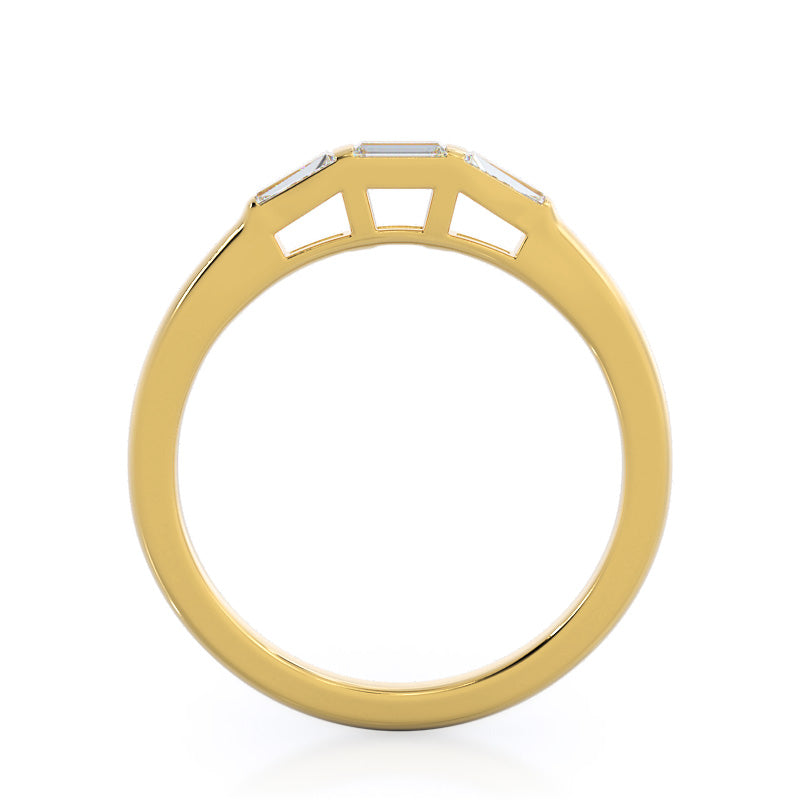 Traditional Three Baguette Diamond Wedding Band with 18KT Yellow Gold Cut Diamond in 14KT Yellow Gold view 2

