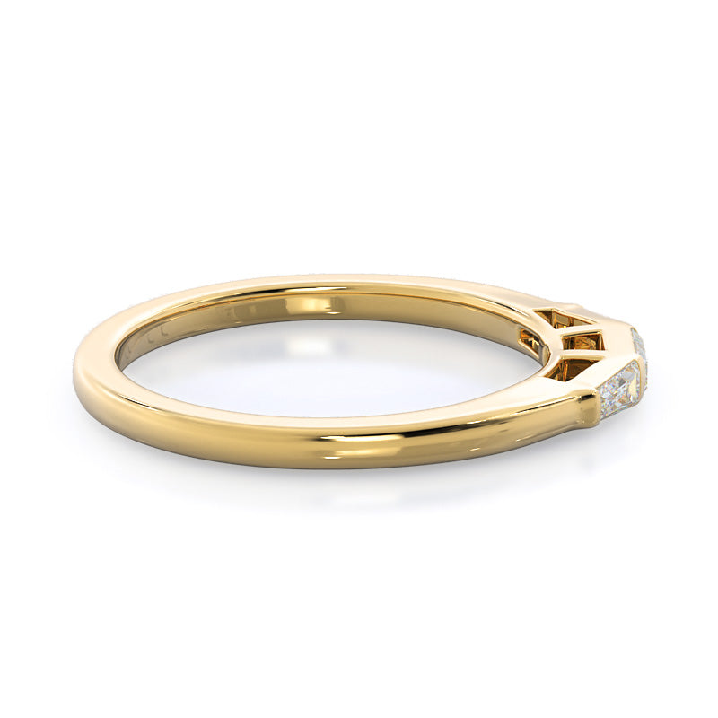 Traditional Three Baguette Diamond Wedding Band with 18KT Yellow Gold Cut Diamond in 14KT Yellow Gold view 4
