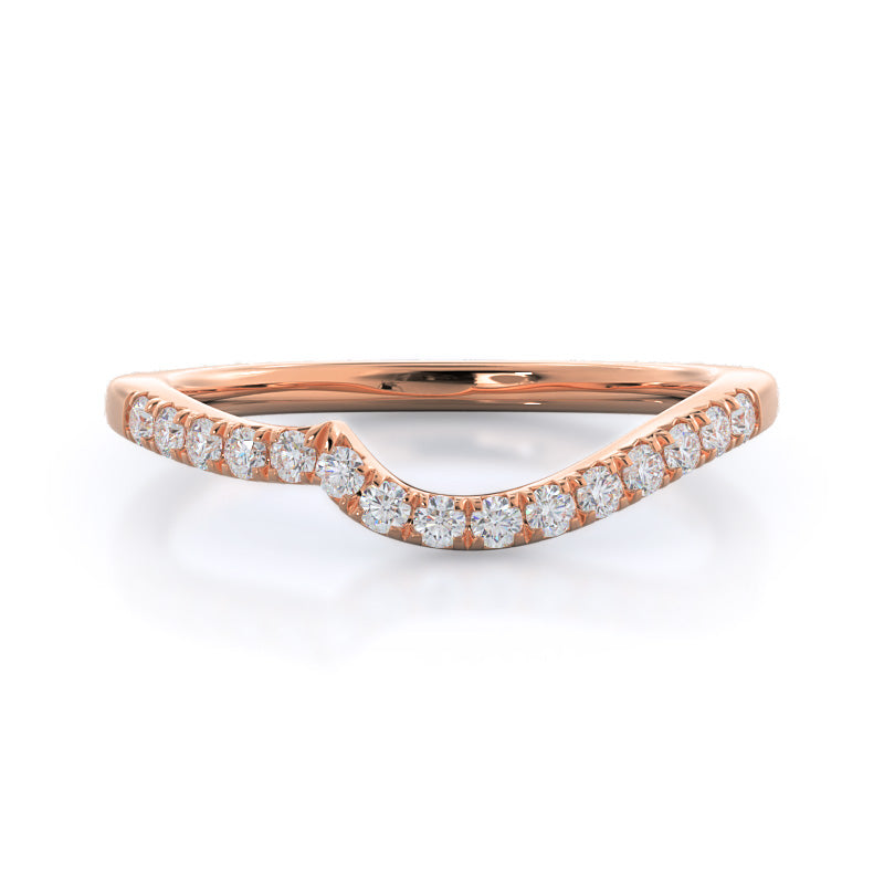 Twisting Halo Tristone Diamond Wedding Band with 18KT Rose Gold Cut Diamond in 14KT Rose Gold view 1
