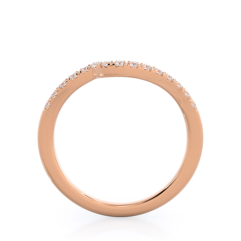 Twisting Halo Tristone Diamond Wedding Band with 18KT Rose Gold Cut Diamond in 14KT Rose Gold view 2
