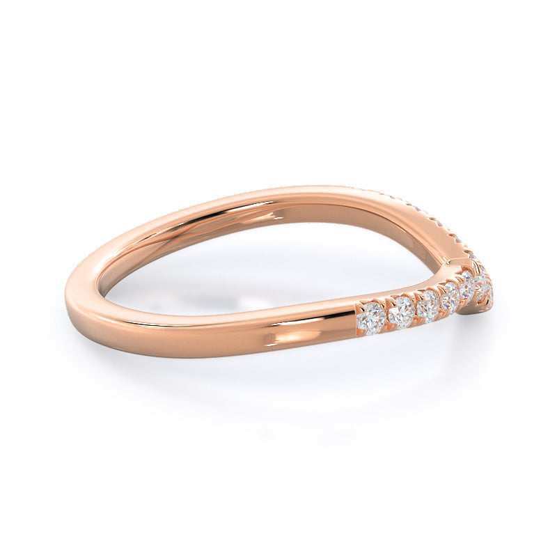 Twisting Halo Tristone Diamond Wedding Band with 18KT Rose Gold Cut Diamond in 14KT Rose Gold view 4
