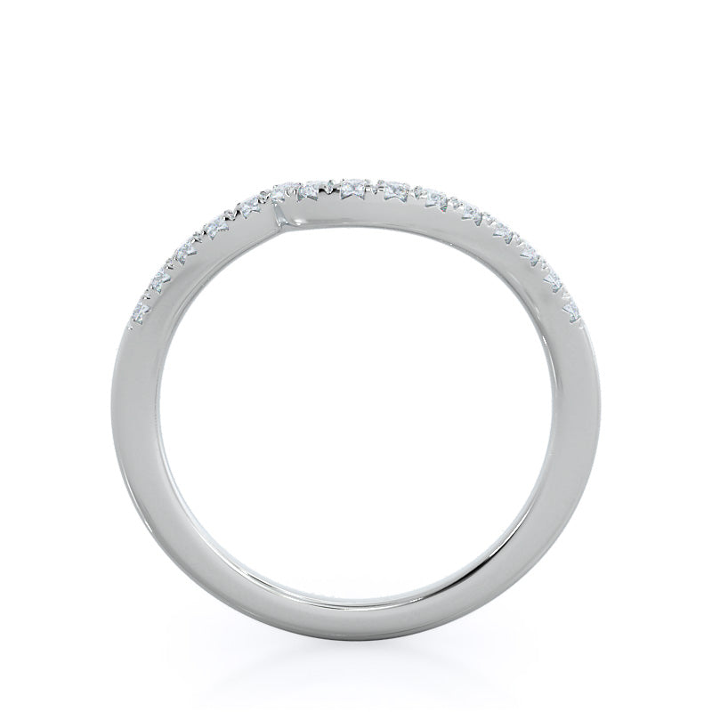 Twisting Halo Tristone Diamond Wedding Band with Platinum Cut Diamond in 14KT Platinum view 2
