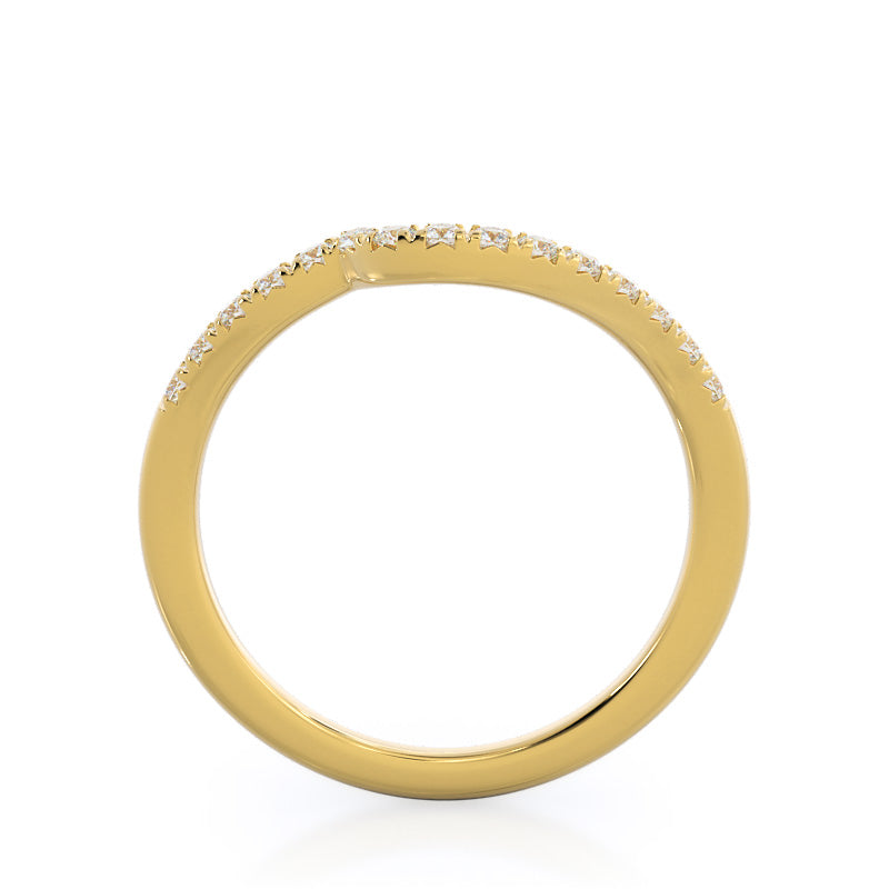 Twisting Halo Tristone Diamond Wedding Band with 18KT Yellow Gold Cut Diamond in 14KT Yellow Gold view 2
