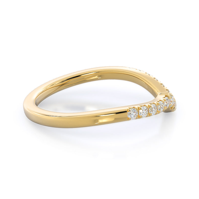 Twisting Halo Tristone Diamond Wedding Band with 18KT Yellow Gold Cut Diamond in 14KT Yellow Gold view 4
