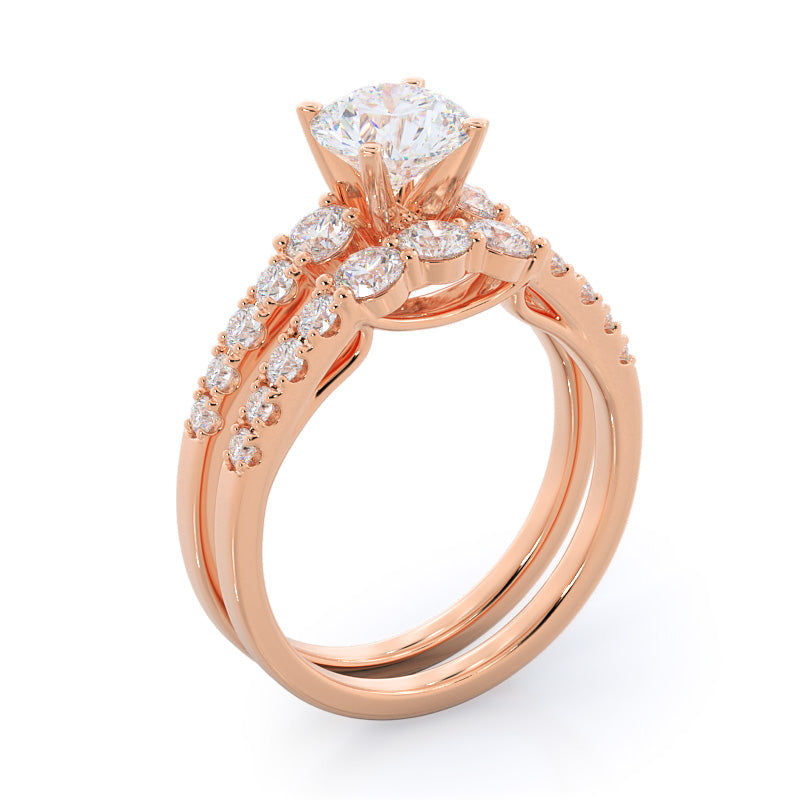 Regalia Pave Diamond Wedding Band with 18KT Rose Gold Cut Diamond in 14KT Rose Gold view 3
