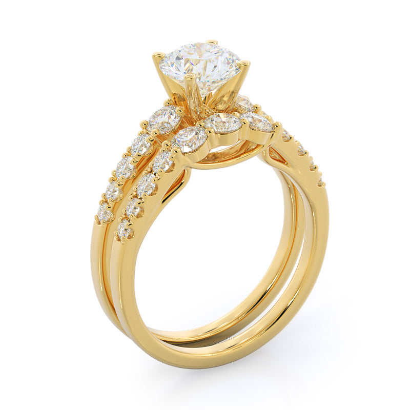Regalia Pave Diamond Wedding Band with 18KT Yellow Gold Cut Diamond in 14KT Yellow Gold view 3
