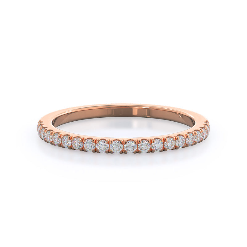 Petite Three Stone Diamond Wedding Band with 18KT Rose Gold Cut Diamond in 14KT Rose Gold view 1
