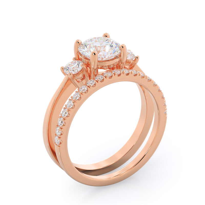 Petite Three Stone Diamond Wedding Band with 18KT Rose Gold Cut Diamond in 14KT Rose Gold view 3
