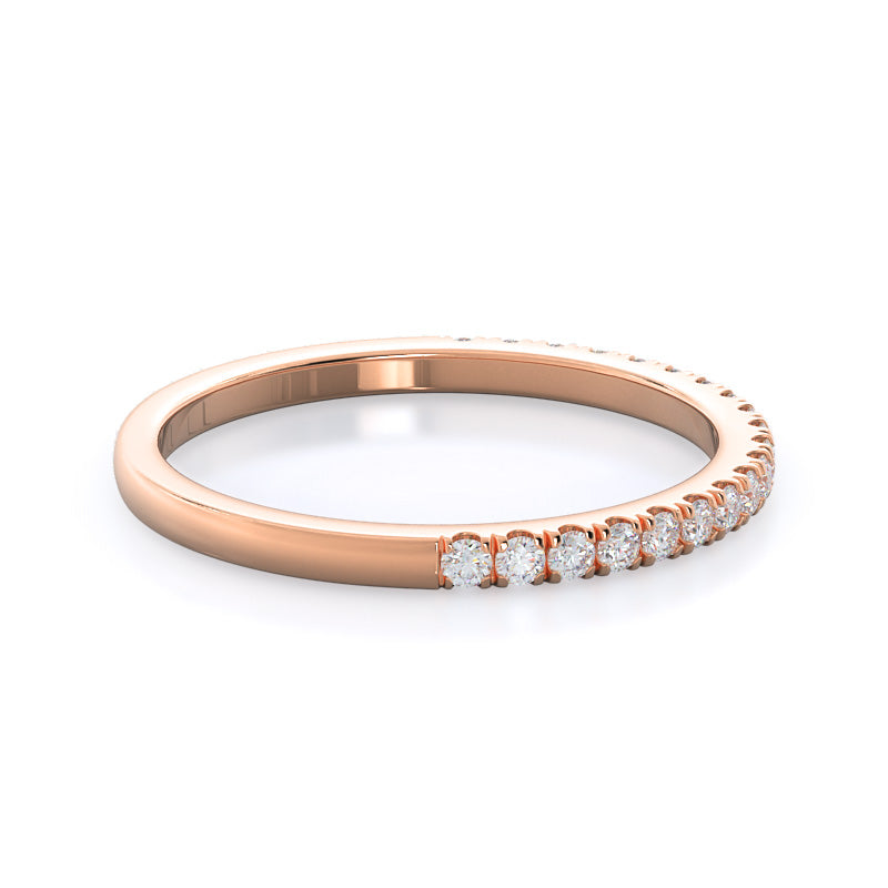 Petite Three Stone Diamond Wedding Band with 18KT Rose Gold Cut Diamond in 14KT Rose Gold view 4
