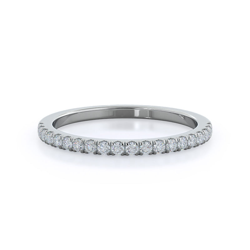 Petite Three Stone Diamond Wedding Band with Platinum Cut Diamond in 14KT Platinum view 1

