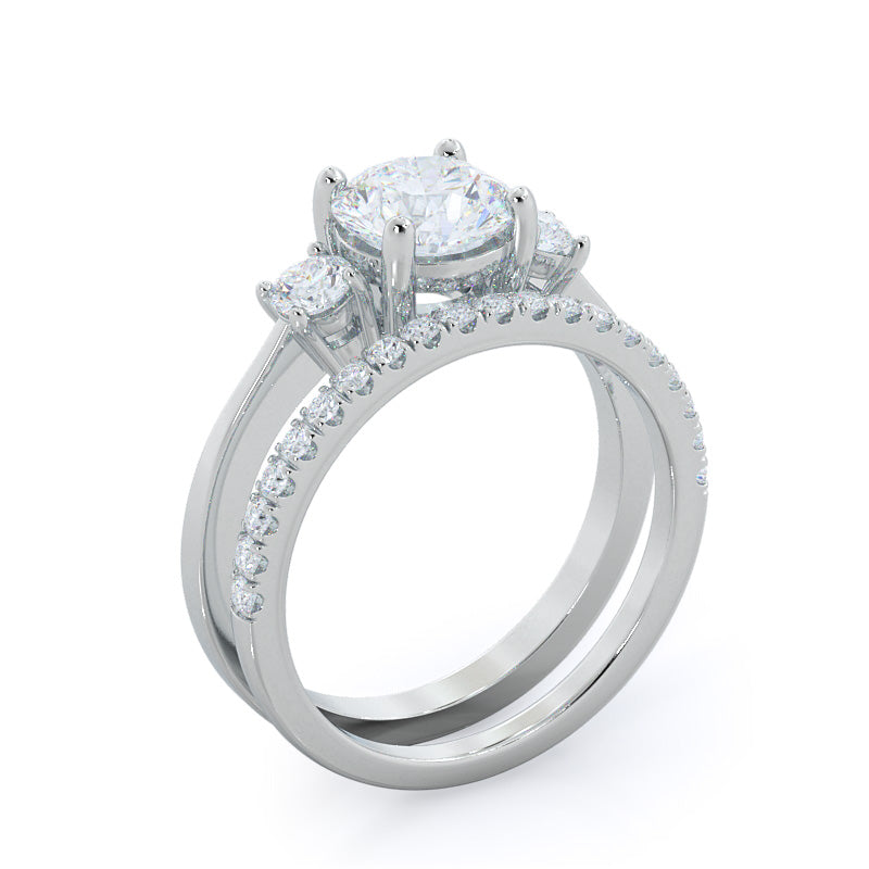 Petite Three Stone Diamond Wedding Band with Platinum Cut Diamond in 14KT Platinum view 3
