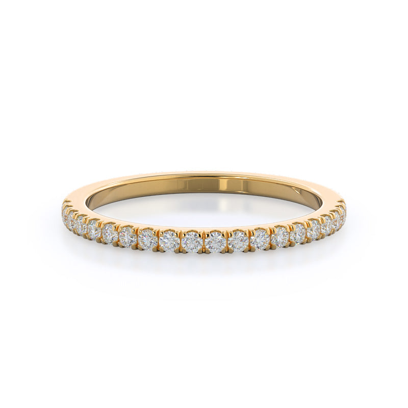 Petite Three Stone Diamond Wedding Band with 18KT Yellow Gold Cut Diamond in 14KT Yellow Gold view 1
