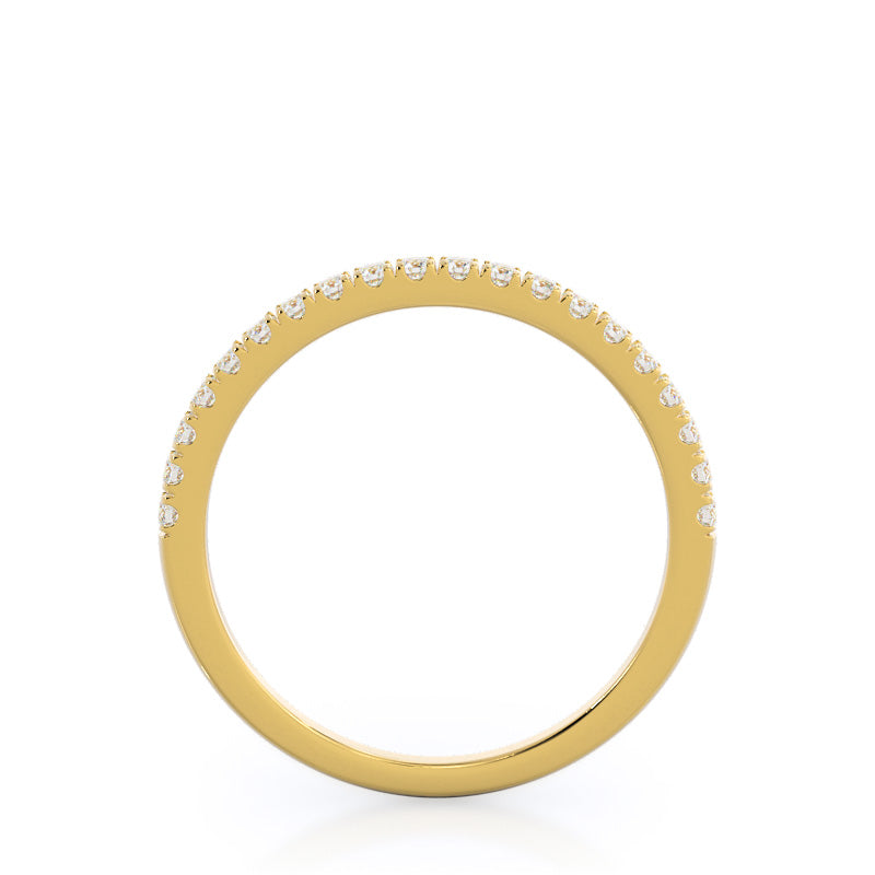 Petite Three Stone Diamond Wedding Band with 18KT Yellow Gold Cut Diamond in 14KT Yellow Gold view 2
