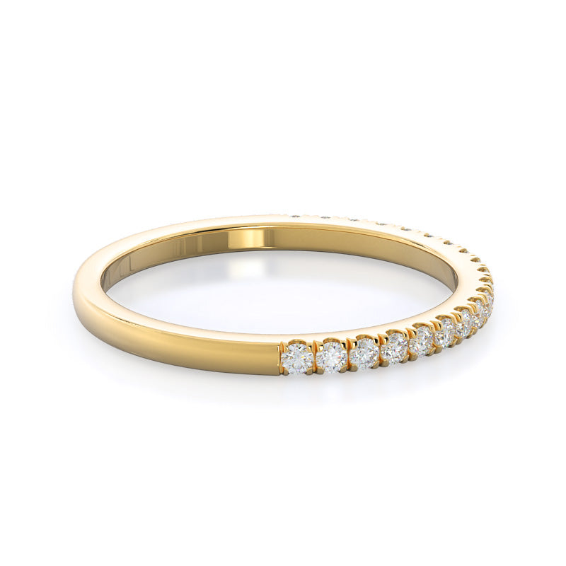 Petite Three Stone Diamond Wedding Band with 18KT Yellow Gold Cut Diamond in 14KT Yellow Gold view 4
