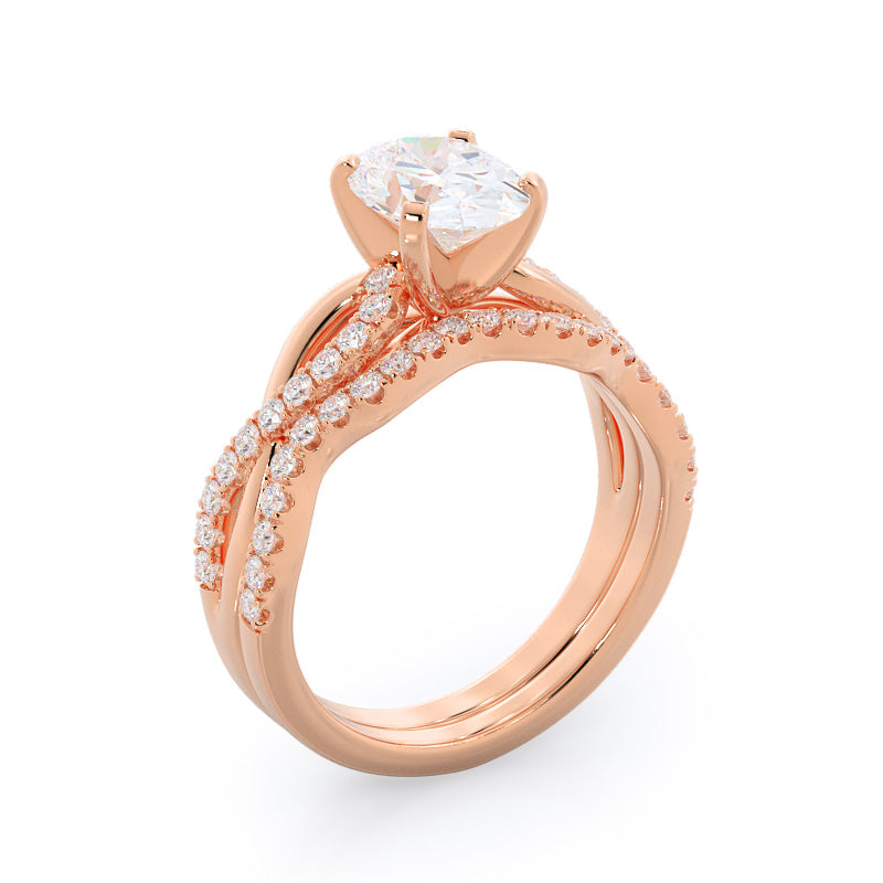 Twisted Weaving Diamond Wedding Band (Single Row) with 18KT Rose Gold Cut Diamond in 14KT Rose Gold view 3
